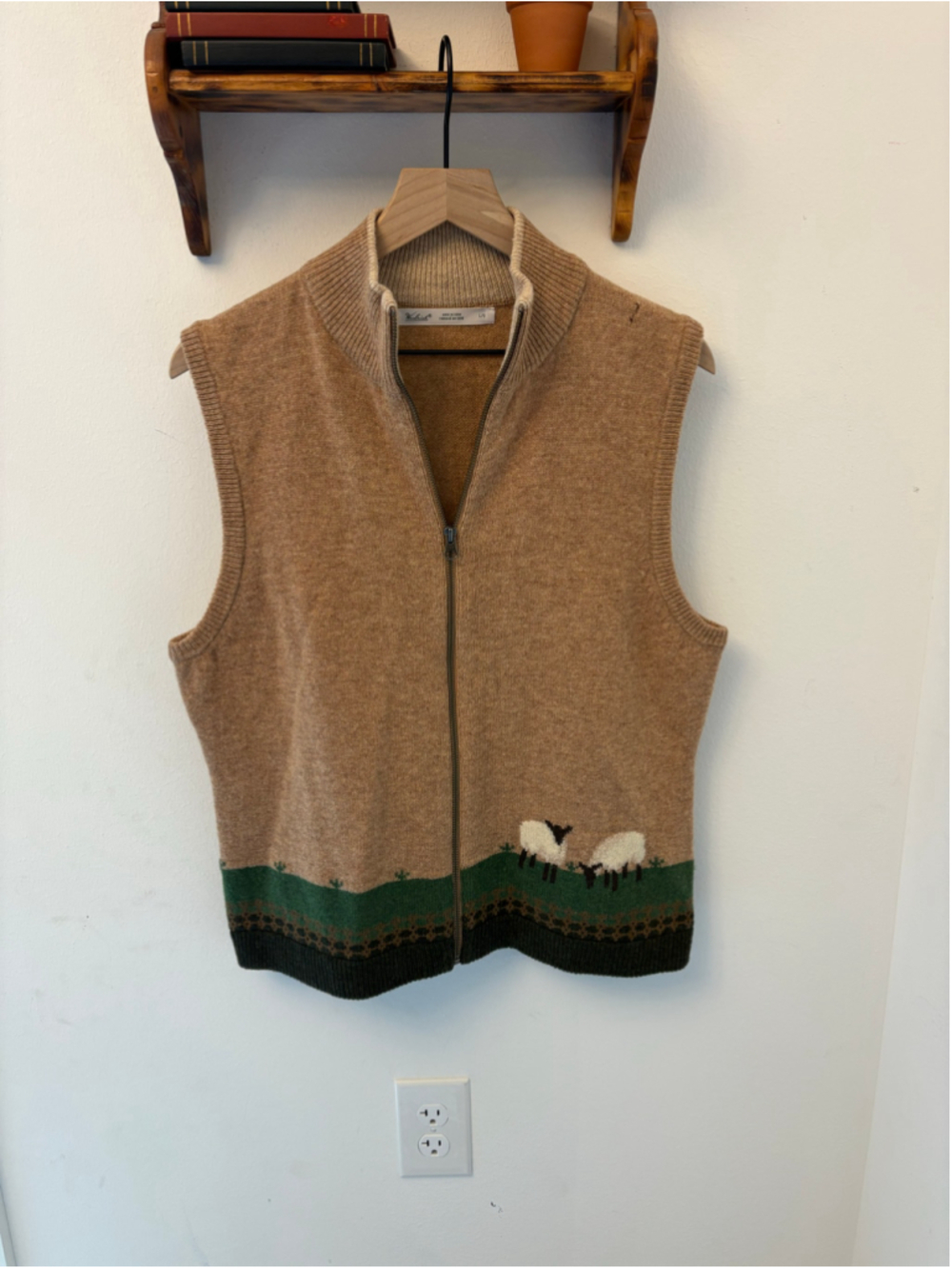 Woolrich Lambswool Sheep Sweater Vest Zip Front Large